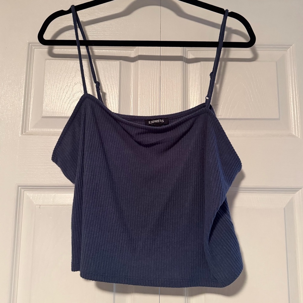 Express Navy Ribbed Cropped Tank - Picture 2 of 6